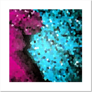 Blue purple pixel art mosaic geometric pattern Posters and Art